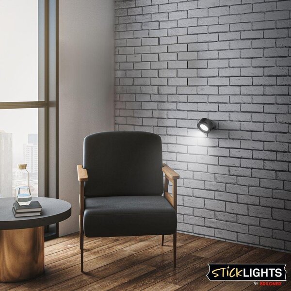 BRI 3896015 Tari nástěnné bodové svítidlo - 1,6W, 160lm, LED, nabíjecí, CCT, stmívatelné, bezdrátové, černá - BRILONER