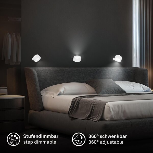 BRI 3896016 Tari nástěnné bodové svítidlo - 1,6W, 160lm, LED, nabíjecí, CCT, stmívatelné, bezdrátové, bílá - BRILONER