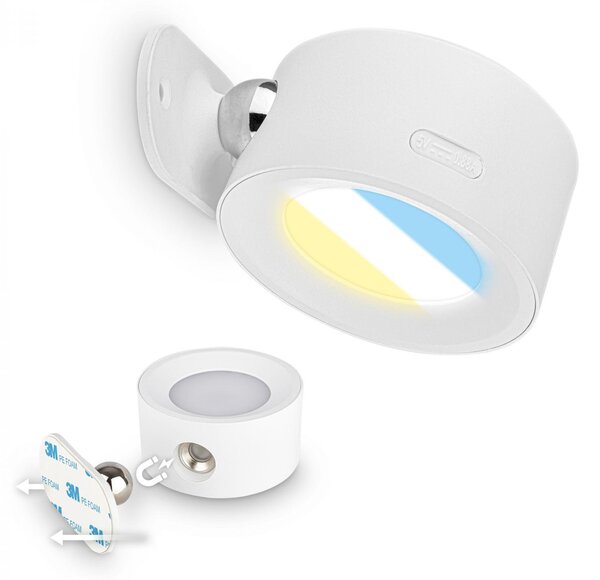 BRI 3896016 Tari nástěnné bodové svítidlo - 1,6W, 160lm, LED, nabíjecí, CCT, stmívatelné, bezdrátové, bílá - BRILONER