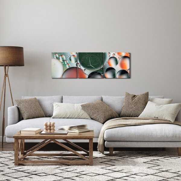 Obraz abstrakce - bubliny (s hodinami) (90x30 cm)
