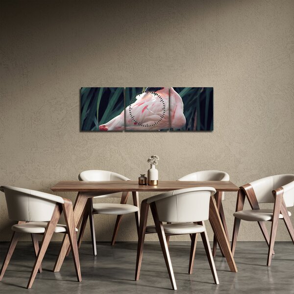 Obraz - Plameňák (s hodinami) (90x30 cm)