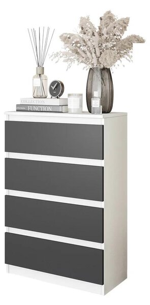 Vysoká komoda GABRIEL se 4 zásuvkami - bílá matná / antracit 92 cm, stylová a funkní