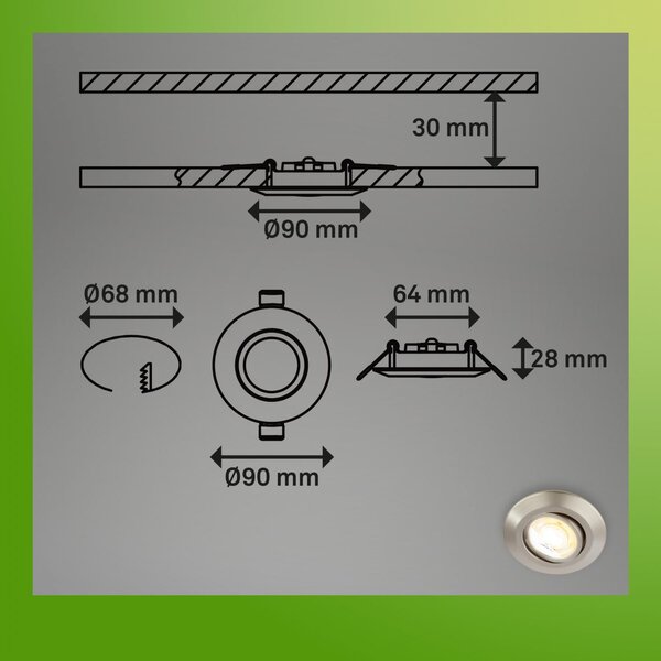 BRI 7586032 Klira 3ks sada LED vestavné bodové svítidlo 230V, nastavitelné, CTS, matný nikl - BRILONER