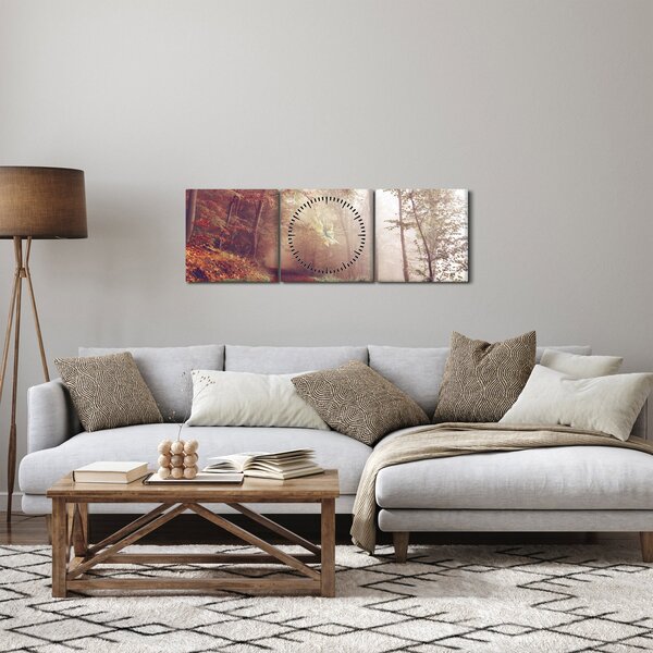 Obraz - Podzimní procházka lesem (s hodinami) (90x30 cm)