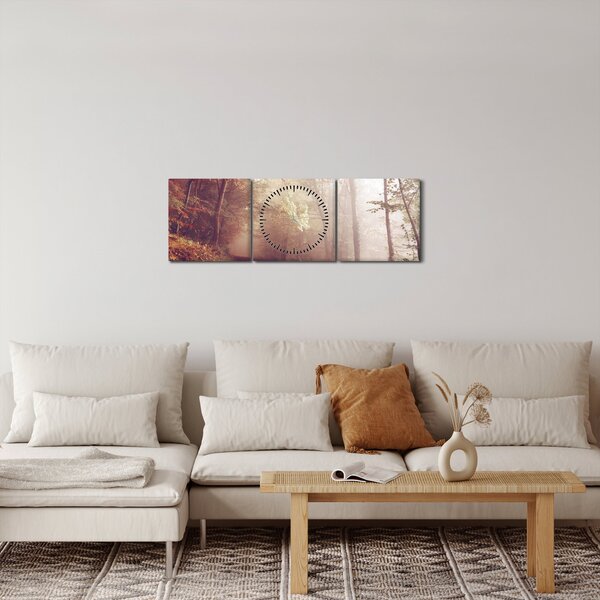 Obraz - Podzimní procházka lesem (s hodinami) (90x30 cm)