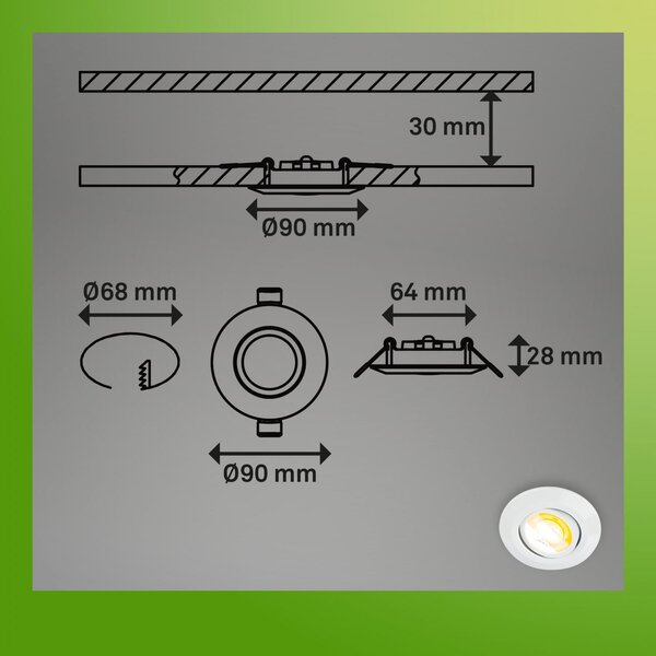 BRI 7586036 Klira 3ks sada LED vestavné bodové svítidlo 230V, nastavitelné, CTS, Ra90, bílé - BRILONER