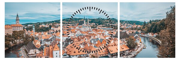 Obraz - Český Krumlov (s hodinami) (90x30 cm)
