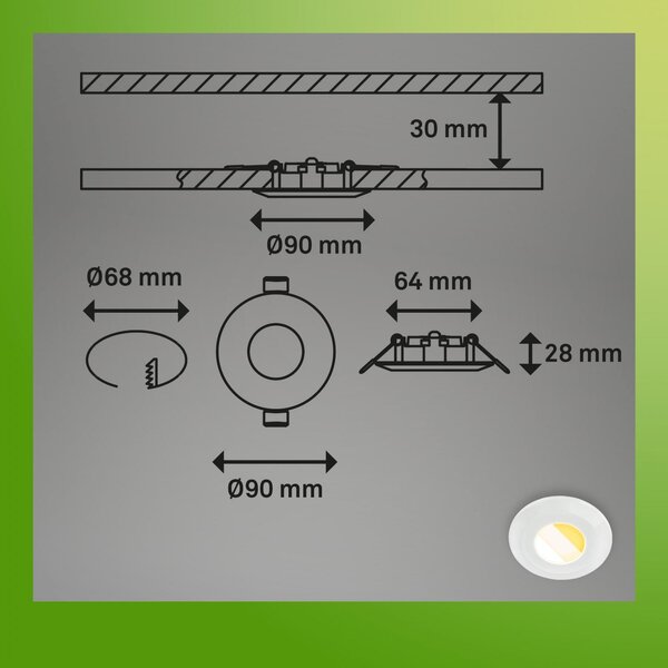 BRI 7588036 Klira 3ks sada LED vestavné bodové svítidlo do koupelny 230V, CTS přepínač, IP44, bílé - BRILONER