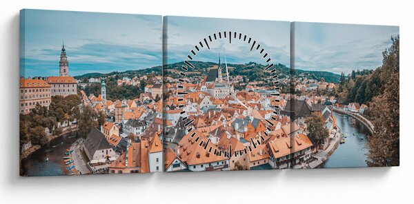Obraz - Český Krumlov (s hodinami) (90x30 cm)