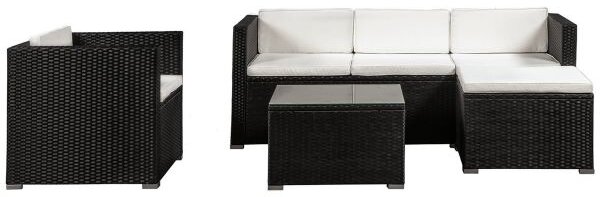 Juskys Zahradní ratanový set Punta Cana L - černý/krémové podušky