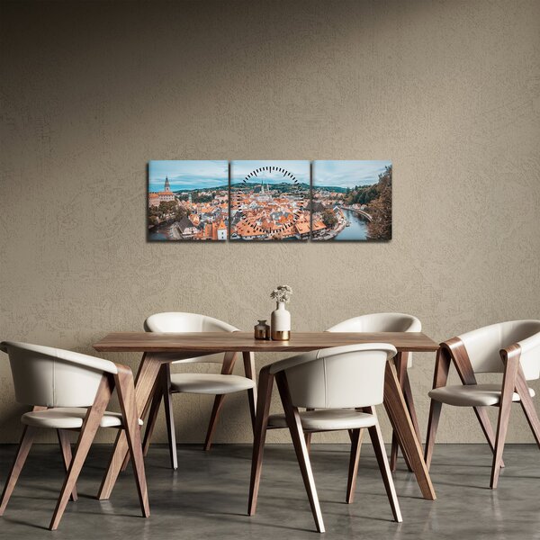 Obraz - Český Krumlov (s hodinami) (90x30 cm)