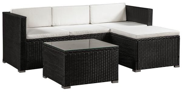 Juskys Zahradní ratanový set Punta Cana L - černý/krémové podušky