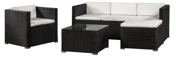 Juskys Zahradní ratanový set Punta Cana L - černý/krémové podušky