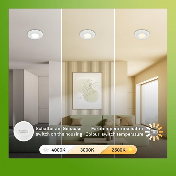 BRI 7588036 Klira 3ks sada LED vestavné bodové svítidlo do koupelny 230V, CTS přepínač, IP44, bílé - BRILONER