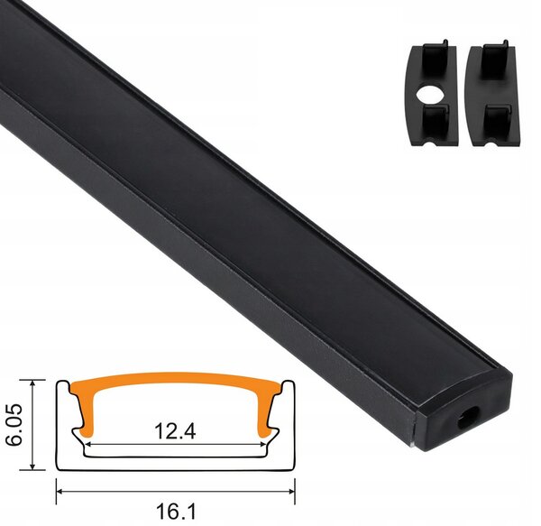 Přisazený LED profil černý + černé stínidlo 1M ECOLIGHT