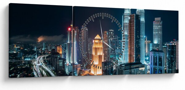 Obraz - Noc v Kuala Lumpur (s hodinami) (90x30 cm)