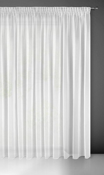 Bílá záclona na pásce ESEL vyrobena z hladké lesklé látky 400x250 cm