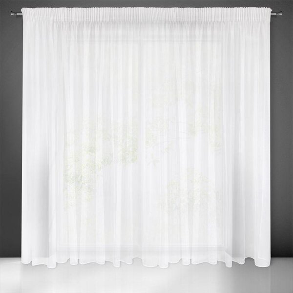 Bílá záclona na pásce ESEL vyrobena z hladké lesklé látky 350x250 cm