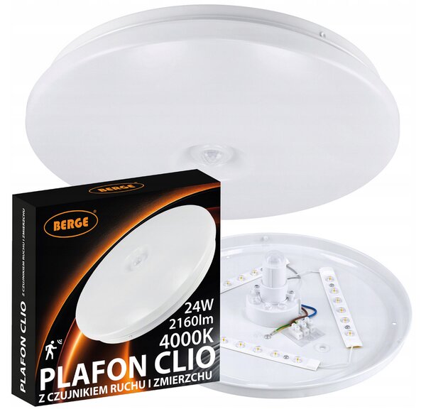Stropní panel LED 24W CLIO, kulatý, s pohybovým a soumrakovým senzorem BERGE