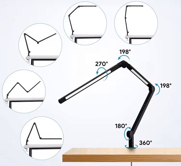 LED stolní lampa, s dotykovým ovládáním, nastavitelná, dvojitá, 12 W, 500 lm, teplá bílá, IP20