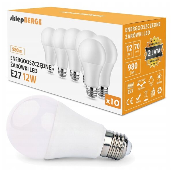 SADA 10x LED žárovka E27 12W - studená bílá BERGE