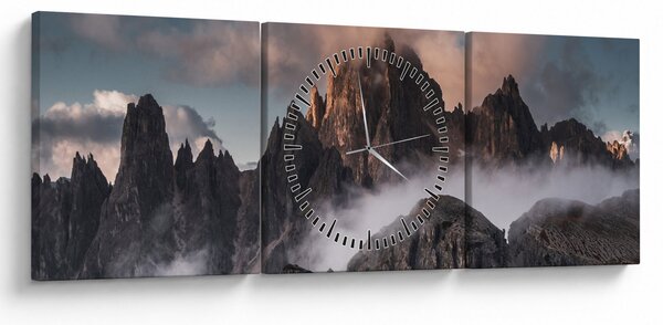 Obraz - Italské dolomity schované v mlze (s hodinami) (90x30 cm)