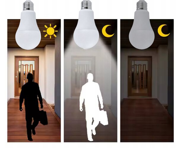 LED žárovka E27 - 11W - s mikrovlnným senzorem pohybu a soumraku - neutrální bílá BERGE