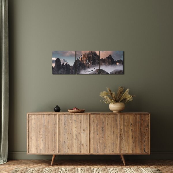 Obraz - Italské dolomity schované v mlze (s hodinami) (90x30 cm)