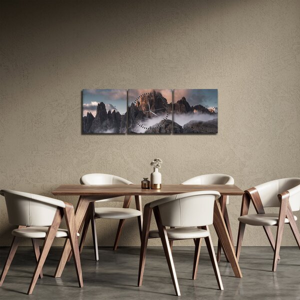Obraz - Italské dolomity schované v mlze (s hodinami) (90x30 cm)