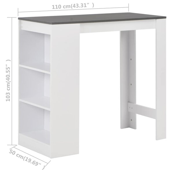 280216 Bar Table with Shelf White 110x50x103 cm 280216
