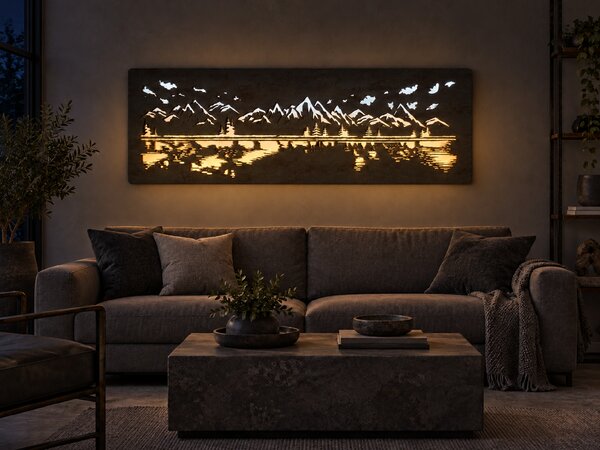 "Jezero" světelný obraz 230V 120x40 cm provedení povrchu: dub