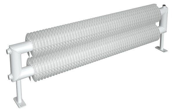 ISAN Spiral RAT2 žebrový radiátor Ø57 × 137 mm, délka 1200 mm, 743 W, bílá RAL 9016, montáž na zem - stojánky