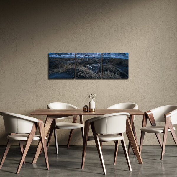 Obraz výhledu na Islandské vrcholky (s hodinami) (90x30 cm)