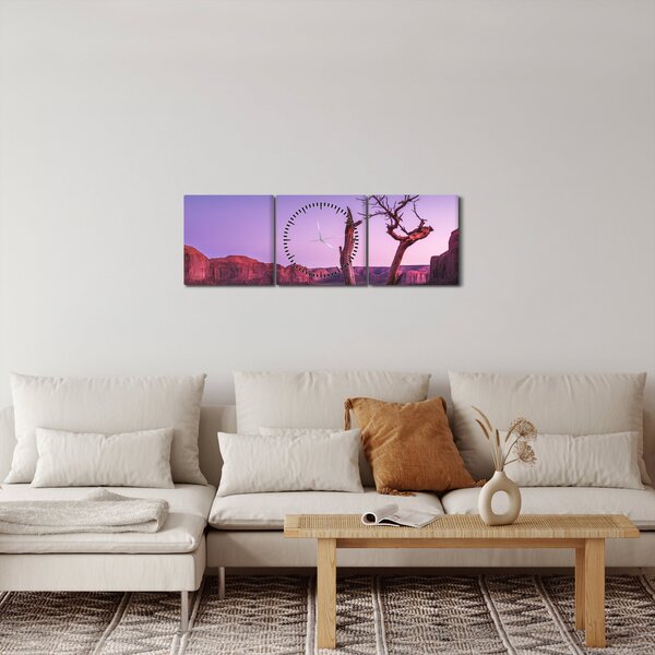 Obraz stromu u červených skal (s hodinami) (90x30 cm)