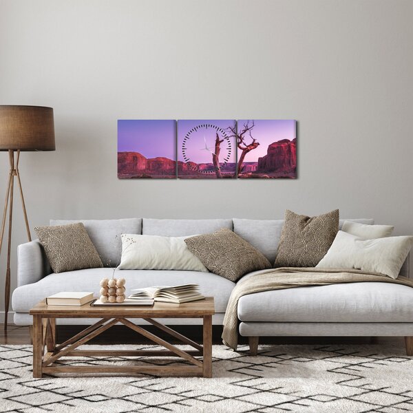 Obraz stromu u červených skal (s hodinami) (90x30 cm)