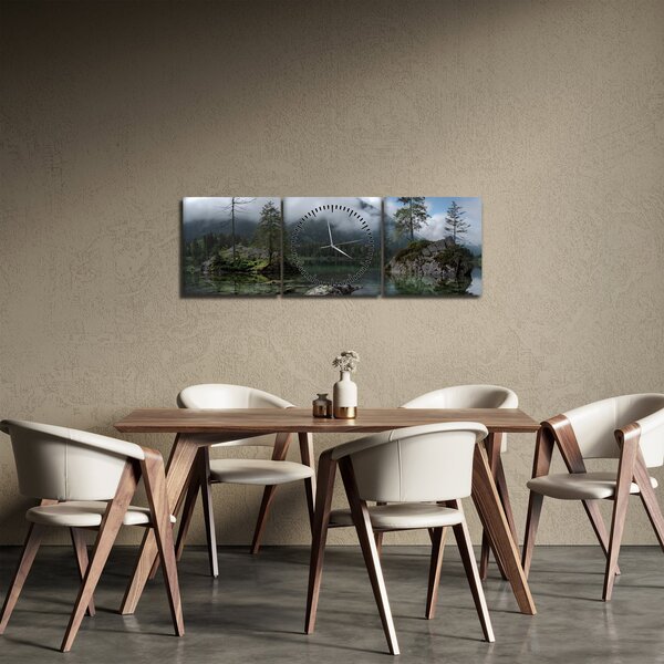 Obraz stromů v jezeře (s hodinami) (90x30 cm)