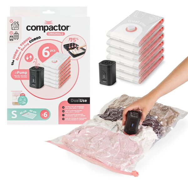 Compactor cestovní set s elektrickou vakuovací pumpou + 6 ks vakuových pytlů Vac&Roll S