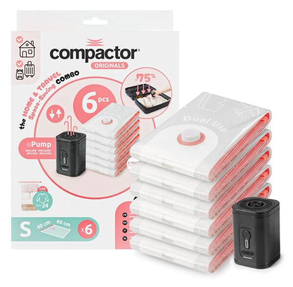 Compactor cestovní set s elektrickou vakuovací pumpou + 6 ks vakuových pytlů Vac&Roll S