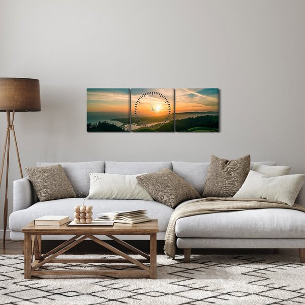 Obraz východu slunce nad mořem (s hodinami) (90x30 cm)