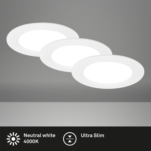 BRI 7993036 3ks sada LED vestavné bodové svítidlo – pr.120mm, ploché, 6W, 230V, neutrální bílá, bílé - BRILONER