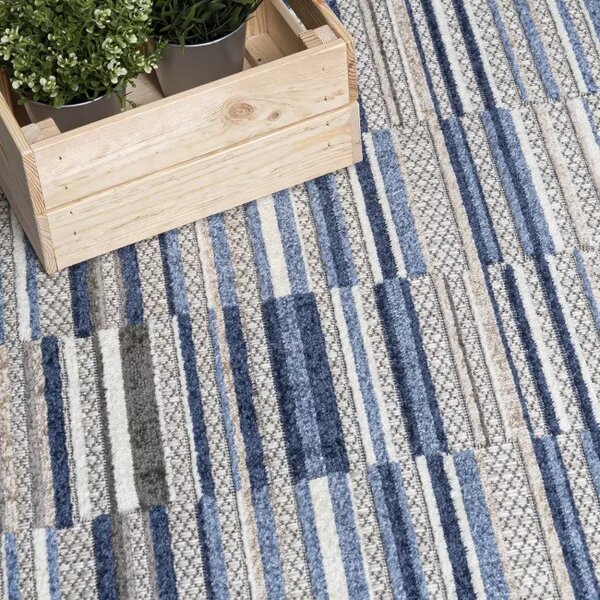 Makro Abra Moderní kusový koberec AVENTURA ED24A Proužky šedý modrý Rozměr: 80x200 cm
