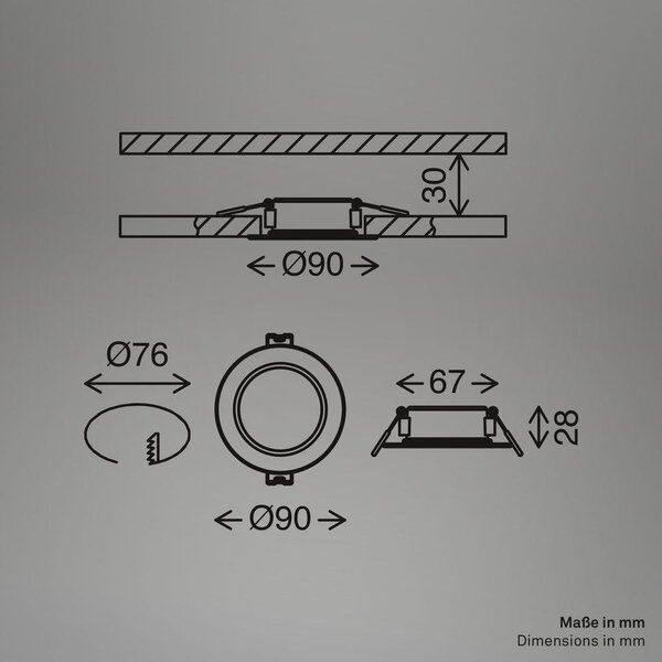 BRI 7992035 Jeft vestavná svítidla 76mm 3ks sada - 230V, 3W, 330lm, LED, neutrální bílá, černá - BRILONER