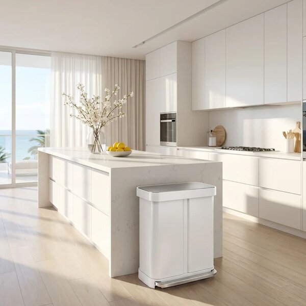 Simplehuman pedálový odpadkový koš na tříděný odpad DUAL, 58 L (34/24), bílá ocel