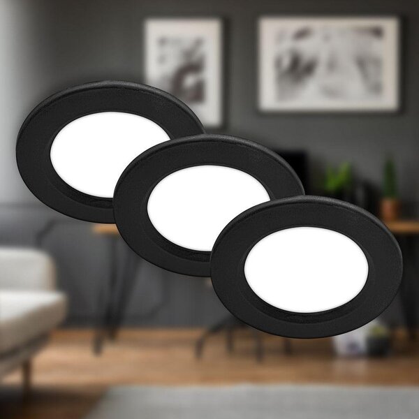 BRI 7992035 Jeft vestavná svítidla 76mm 3ks sada - 230V, 3W, 330lm, LED, neutrální bílá, černá - BRILONER