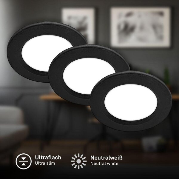 BRI 7992035 Jeft vestavná svítidla 76mm 3ks sada - 230V, 3W, 330lm, LED, neutrální bílá, černá - BRILONER