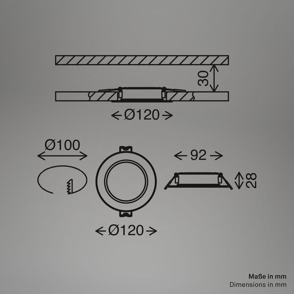 BRI 7993035 Jeft vestavná svítidla 120mm 3ks sada - 230V, 6W, 660lm, LED, neutrální bílá, černá - BRILONER