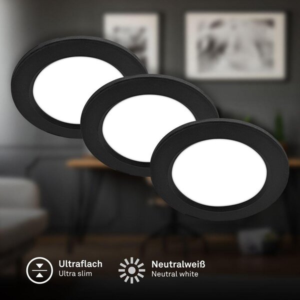 BRI 7993035 Jeft vestavná svítidla 120mm 3ks sada - 230V, 6W, 660lm, LED, neutrální bílá, černá - BRILONER