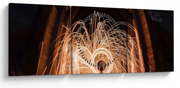 Obraz - Světelná show na kolejích (s hodinami) (90x30 cm)