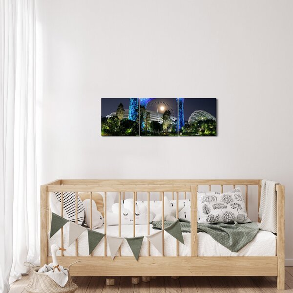 Obraz úplňku v Singapuských zahradách (s hodinami) (90x30 cm)