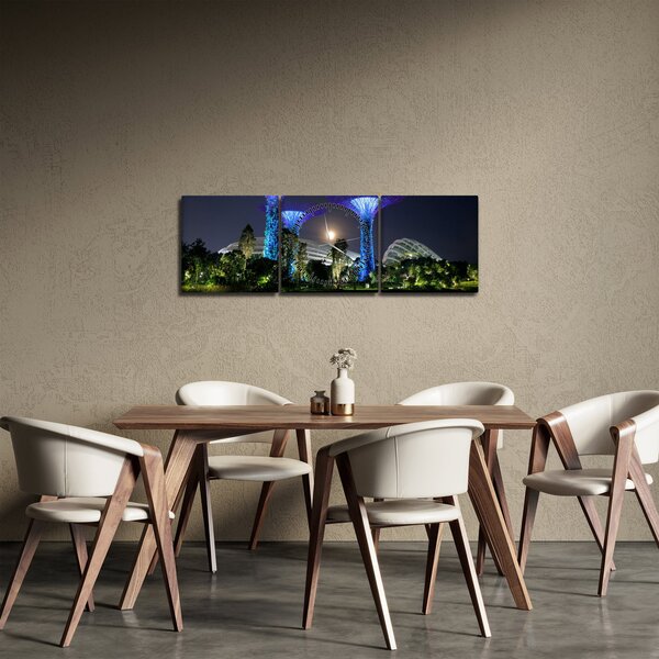 Obraz úplňku v Singapuských zahradách (s hodinami) (90x30 cm)